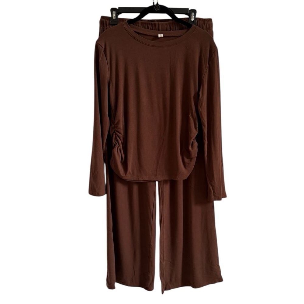 Women's 2 Piece Outfit Lounge Sets Long Sleeve Top Wide Leg Pants Casual Sz L - Picture 17 of 17